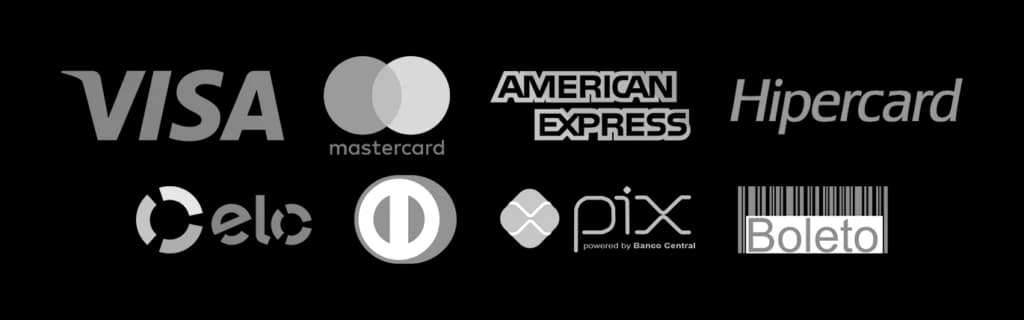 Formas de pagamento aceitas: PIX, Visa, Mastercard, Amex, Elo, Hipercard, Boleto