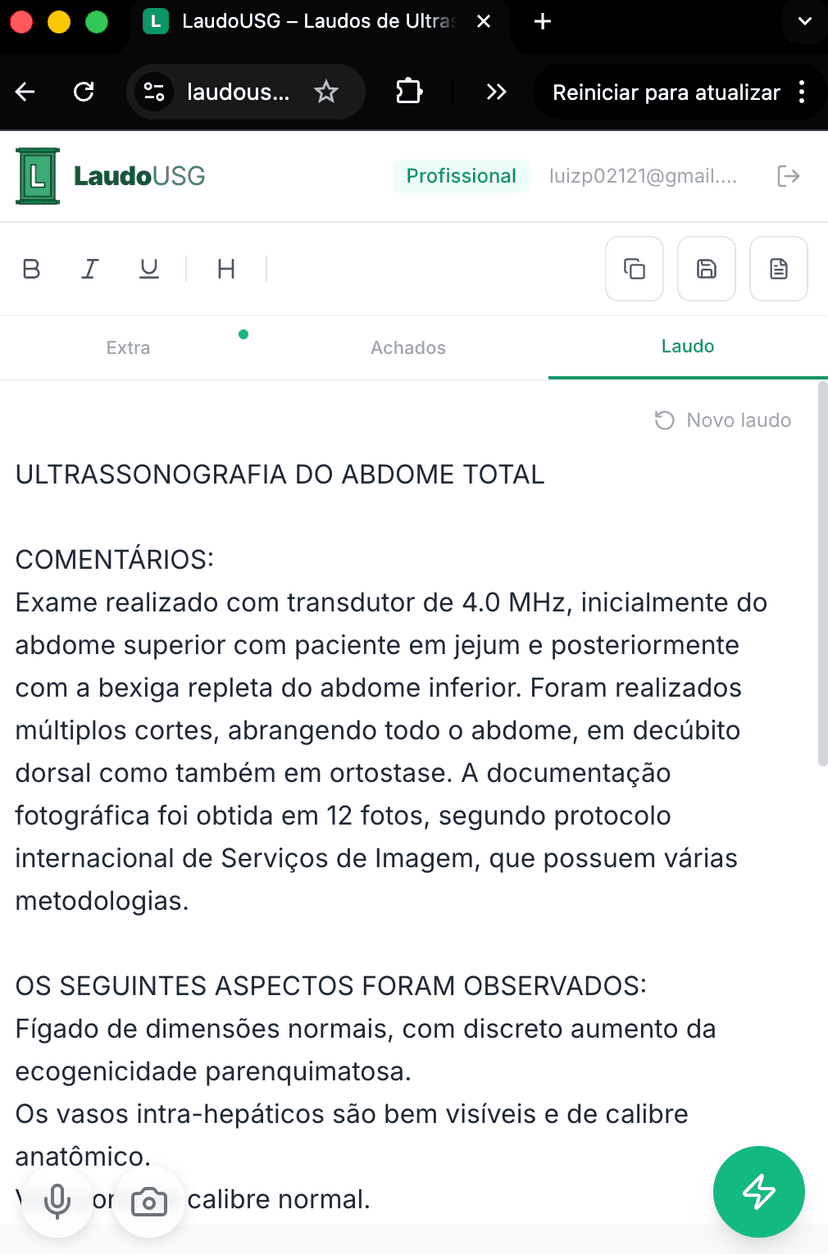 Laudo gerado automaticamente